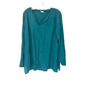 J. Jill Blouse Green V-Neck Long Sleeve Basic Work Office Career Large Petite